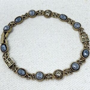 Liz Claiborne Gold Tone‎ Bracelet Blue Gray Cabochons Square Accents Vintage